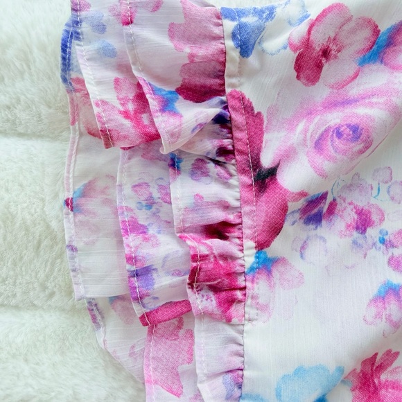 🔥PRICE DROP🔥Steve Madden Pink & Blue Floral Ruffle Tiered Mini Dress - Picture 7 of 14